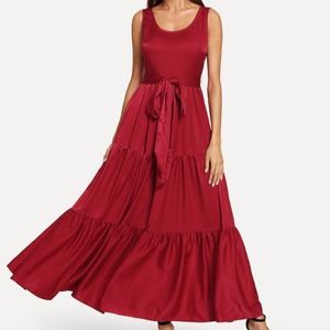 Self Belted Tiered Dress